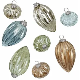 Loberon Weihnachtskugeln 8er Set Azélisse, Mundgeblasen, Bauernsilber-Finish & Getönte Farben, Christbaumschmuck, Weihnachtsdeko, Weihnachten, Glas, Messing, bunt