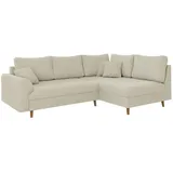 s-style möbel Ecksofa mit Braun Holzfüßen im skandinavischen Stil aus Beige Cord-Stoff, Ottomane rechts - Beige