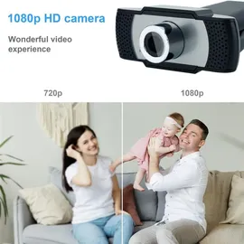 cadorabo Webcam 1080P in SCHWARZ Mit Mikrofon USB 2.0 Webkamera mit drehbarem Clip