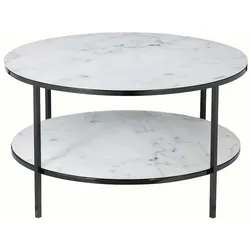 Runder Couchtisch mit Glasplatten Marmoroptik Weiß Grau