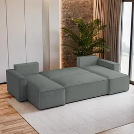 masseno Eckcouch Polyester U-Form mit Schlaffunktion 3-Sitzer Grau