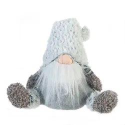 Rebecca Mobili Zwerg im nordischen Stil, H 35 cm aus grauem und weißem Stoff