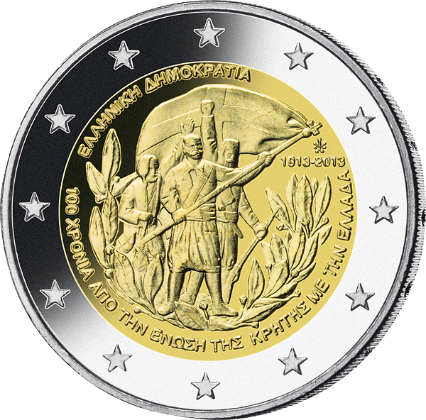 2 Euro Gedenkmünze "100 Jahre Unionsvertrag Griechenland und Kreta" 2013 aus Griechenland