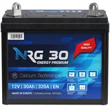 NRG Premium Batterie 30Ah 12V Rasentraktor Batterie Aufsitzmäher Plus Pol Links für Gartengeräte und Aufsitzrasenmäher