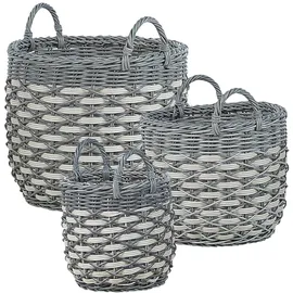 Beliani Blumenkorb 3er Set 49 x 37/39 x 30/31 cm Grau/Weiß