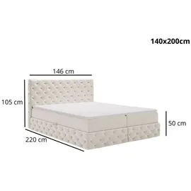 GRAINGOLD Canolo 140x200, Boxspringbett mit Bettkasten, Polsterbett mit Bonell-Matratze, Samt Stoff, mit Topper, mit Kopfteil Beige 140x200)