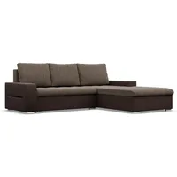 Mebligo - Ecksofa mit Schlaffunktion und Bettkasten Aurora, Eckcouch mit Ottomane Rechts, Sofa L Form (BxTxH) 243 x 200 x 92 cm, Couch Wohnzimmer, Ecke Sofa, Braun + Braun (Samt und Kunstleder)