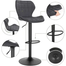 Woltu Barhocker höhenverstellbarer Hocker 60-82 cm 360° Drehstuhl mit Rückenlehne Fußstütze Barstuhl aus Samt Metall Dunkelgrau - Dunkelgrau