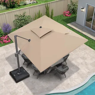PURPLE LEAF Sonnenschirm Rechteckig 270 x 365 cm mit kurbel Ampelschirm Groß Drehbar 360°Rotation, Gartenschirm Marktschirm XXL Wasserdicht Sonnenschutz UV50+ Doppeldach, Beige