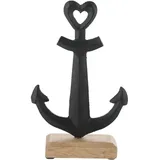 Deko Anker schwarz auf Mangoholz – Maritimer Aufsteller für Zuhause, Bad & Ladengeschäfte – Robustes Aluminium 11x17x5cm – Vielseitig kombinierbar