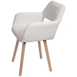 Mendler Esszimmerstuhl HWC-A50 II, Stuhl Küchenstuhl Polsterstuhl, Holz Stoff/Textil Bouclé (450g/m2) FSC® ~ creme
