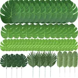 TIETHEKNOT Zhou-Lange künstliche Blätter, 60 Stück, Tropische Palmblätter, Monstera-Blätter, Dschungel, Strand, Partydekorationen (6 Arten)