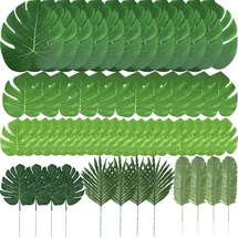 TIETHEKNOT Zhou-Lange künstliche Blätter, 60 Stück, Tropische Palmblätter, Monstera-Blätter, Dschungel, Strand, Partydekorationen (6 Arten)