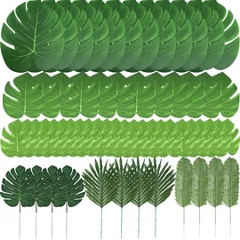 TIETHEKNOT Zhou-Lange künstliche Blätter, 60 Stück, Tropische Palmblätter, Monstera-Blätter, Dschungel, Strand, Partydekorationen (6 Arten)