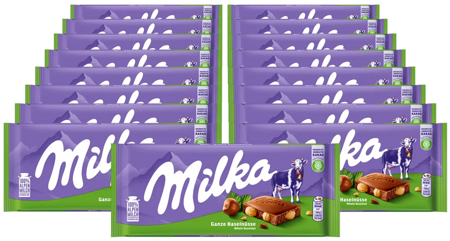 Milka Tafelschokolade ganze Haselnüsse 100 g, 17er Pack