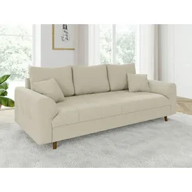 s-style möbel Odin - Sofa 3 Sitzer Mit Braun Holzfüßen Im Skandinavischen Stil Aus Beige, Cord-stoff