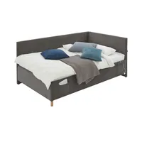 deinbett Polsterbettgestell mit USB-Anschluss ¦ grau ¦ Maße (cm): B: 130 H: 90