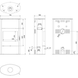 Kratki Kaminofen KRATKI AB/S/2/ROLLO Stahl Schwarz/Abdeckplatte Glas