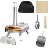 George Foreman Outdoor 30,5 cm Holzpellet Tragbarer Holzbefeuerter Pizzaofen Edelstahl mit Paddel und Tragetasche, BBQ Ofen & Smoker, Faltbare Beine GFWPPO1SSPC