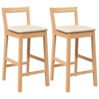 VidaXL Barhocker mit Kissen 2 Stk. Natur Massivholz Gummibaum