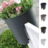 Blumenkasten Balkonkasten Railing Oval Geländerkasten Blumentopf 4 Farben Rattan Optik (Anthrazit)