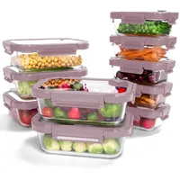 BOROHOUSE Glasbehälter mit Deckel, 10Stück – Luftdichte Frischhaltedosen für Meal Prep, Vorratsdosen für Küche, Brotdosen Set, Mikrowellengeeignet, Gefrierdosen, BPA-frei,Rosa