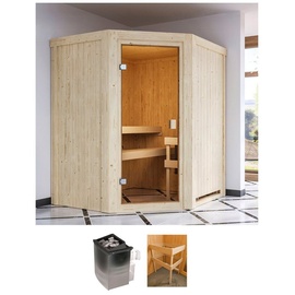 KARIBU Sauna »Fausin«, mit Ofen 9 kW integr. Strg., beige