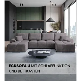 bromarkt Ecksofa NUBES Schlaffunktion, Bettkasten U-Form 372x184x85cm Rosa, - Rosa