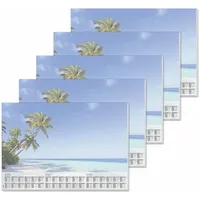 SIGEL H6470/5 Papier-Schreibtischunterlage DIN A2, Kalender 2026 - 2028, 30 Blatt, 5 Stück, Palmenmotiv, Schreibunterlage aus nachhaltigem Papier