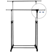 jeobest Kleiderständer Kleiderstange Wäscheständer Kleiderwagen Höhenverstellbar 108 - 170cm, Doppel Garderobenständer mit Rollen, Schuhablage schwarz