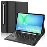 WAVATA Tastatur für Samsung Galaxy Tab S10 FE+ Plus 13.1 Zoll 2025 mit Touchpad, Hülle mit Tastatur für Tab S10 FE Plus Magnetische Abnehmbar Bluetooth QWERTZ Layout, Schwarz