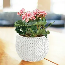 Prosperplast Blumentopf weiß Strickmuster Pflanztopf Pflanzkübel Blumenkübel Übertopf Garten Weiß