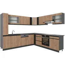 Vicco Eckküche Goldkraft Eiche 257 x 60 cm J-Shapeohne Arbeitsplatte