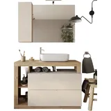 WELLTIME Badmöbel-Set »Hamburg, Badezimmerset 2tlg. Breite 110 cm, Badmöbel, Waschtisch inkl.«, (Spar-Set, 2 St.), Waschbecken, Spiegelschrank mit LED Aufbauleuchte, Soft-Close-Funktion, weiß