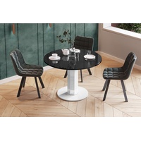 designimpex Esstisch Design Esstisch Tisch HES-111 rund oval Hochglanz ausziehbar 100-148cm schwarz|weiß