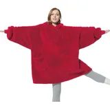 BEDSURE Hoodie Decke mit Ärmeln Kuschelpullover - Tragbare Decke zum Anziehen Erwachsene Rot, Warm Kuscheldecke mit Ärmeln 95x85 cm weich Ärmeldecke als Geschenke für Frauen Freundin Mütter