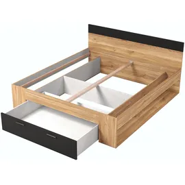 Home Affaire Bettgestell HOME AFFAIRE "Faweza, Breite 160 bzw. 180 cm, Stauraumbett", beige (eiche mauvella, schwarz, eiche mauvella, schwarz), B:186cm H:90cm L:205cm, Betten, Bettgestell, Funktionsbett Schublade mit extra viel Stauraum