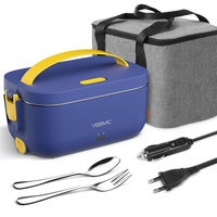 YISSVIC Tragbarer elektrischer Speisewärmer mit 9,9 l isolierten Taschen, abnehmbarer Edelstahl, elektrische Thermo-Lunchbox 12 V/24 V/220 V (9,9 l Taschen)