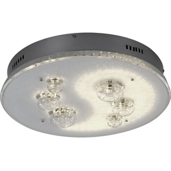 Deckenlampe Deckenleuchte Wohnzimmerlampe Esszimmerleuchte, Fernbedienung Farben fixierbar Stufenschalter, Chrom Kugeln, G4 Fassungen, DxH 43x12cm