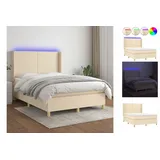 vidaXL Boxspringbett mit Matratze & LED Creme 140x200 cm Stoff