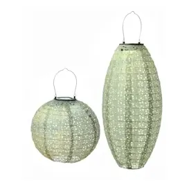 MARELIDA LED Solar Lampions mit Blumenmuster grün Party Balkon Terrasse 2St