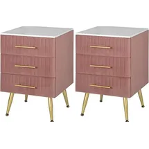 Woltu 2er Set Nachttisch Nachtschrank für Boxspringbett, Kommode mit Schubladen aus Massivholz, einfache Montage, Stabil, Rosa