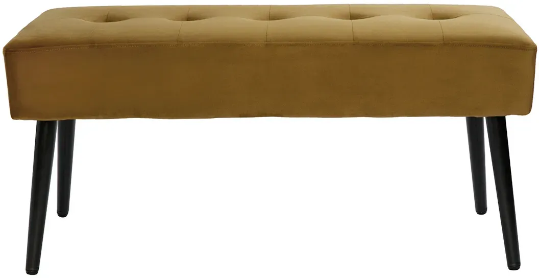 Banc design capitonné en tissu velours bronze et métal noir L96 cm GUESTA