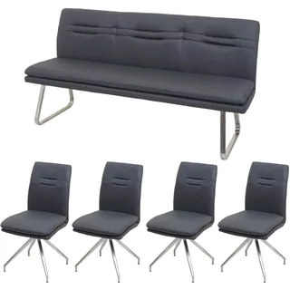 Mendler Esszimmer-Set HWC-H70, Sitzgruppe Esszimmergruppe Esszimmergarnitur, Stoff/Textil Edelstahl gebürstet dunkelgrau 180cm