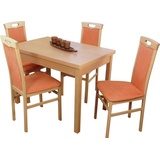 HOFMANN LIVING AND MORE Essgruppe »Carla«, (Spar-Set, 5 tlg., 1 Tisch, 4 Stühle), Stuhlgestell und Tischbeine aus Massivholz, Tisch mit 2 Ansteckplatten, braun