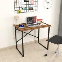[en.casa] Schreibtisch Tjeldsund Computertisch Bürotisch 75 x 90 x 60 cm Arbeitstisch Metallgestell Laptoptisch Walnuss - Braun