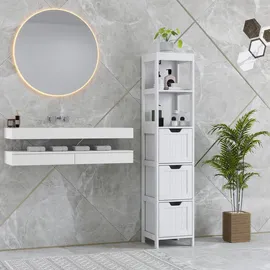 Homcom Badezimmerschrank 30 x 30 x 142,4 cm Weiß MDF/Spanplatte/Massivholz