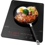 Hermitlux Induktionskochfeld 1 Platte – 6 Kochprogramme, 9 Leistungsstufen, Timer & Warmhaltefunktion – 2100 W tragbares Induktionskochplatte – kompakte Größe für Küche, Büro, Schwarz