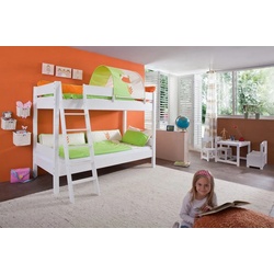 Relita Etagenbett Stefan, inkl. Rolllattenrost, mit Leiter u. Absturzschutz, Textil-Set, Buche bunt