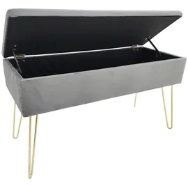 Echtwerk Sitzbank “Scarlett“, Polsterbank mit Samtbezug, Aufbewahrungstruhe rechteckig, Schminkbank mit Stauraum, Aufbewahrungsbank mit Metallbeine, 75 x 30 x 41,5 cm, Polyester-Mischung, Grau